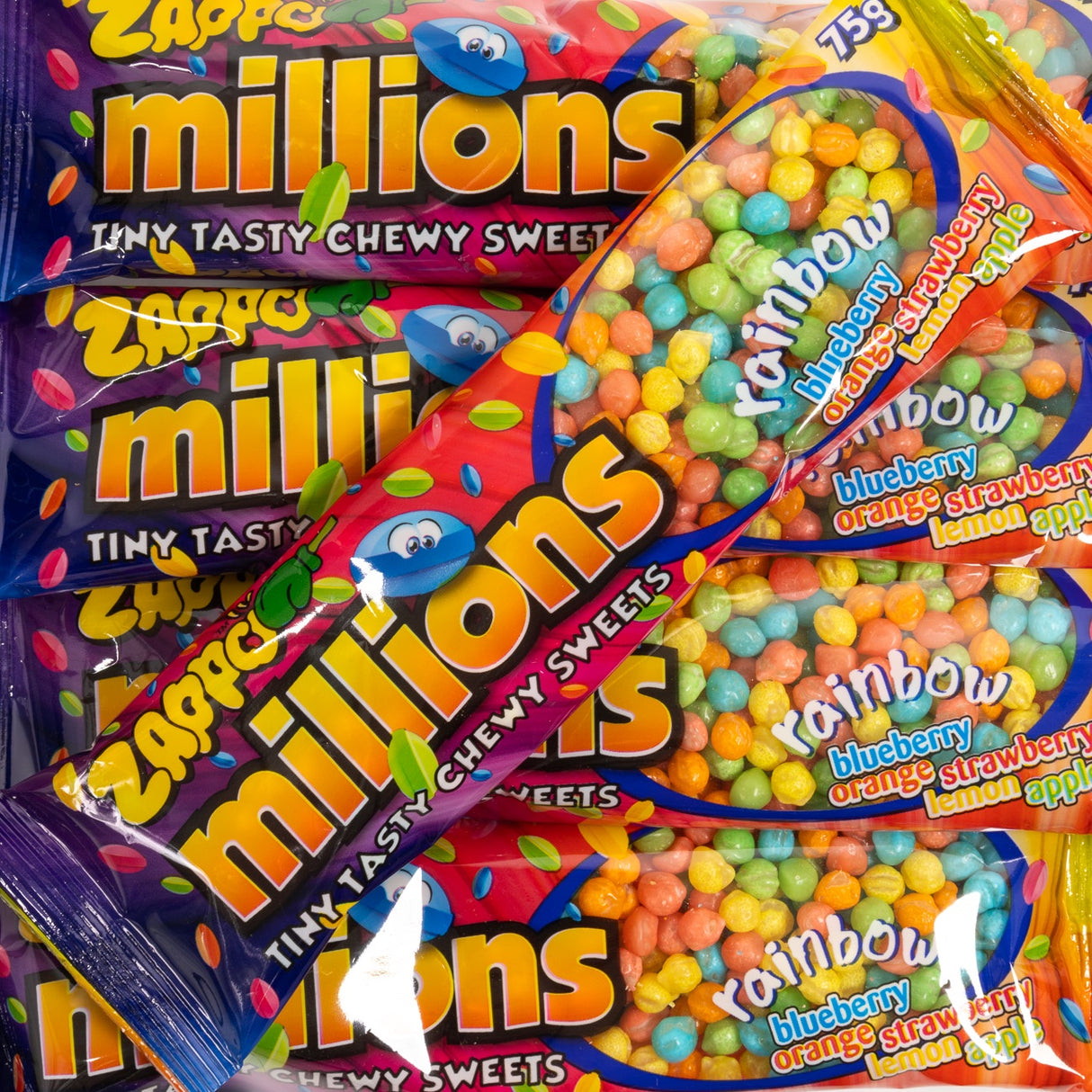 zappo, millions, rainbow, chewy, blueberry, orange, strawberry, lemon, apple