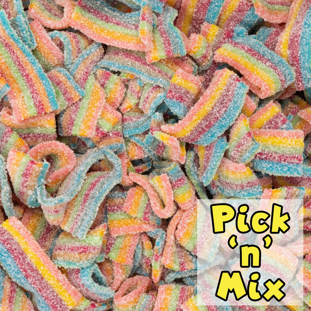 rainbow, belts, bites, fizzy, pick and mix