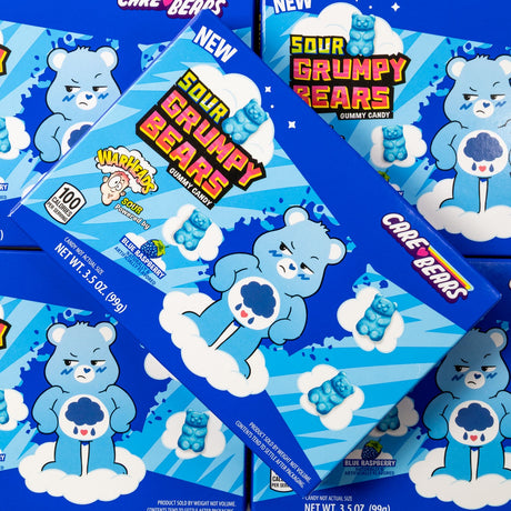 warheads, sour, grumpy, gummy bears, care bears, blue, raspberry