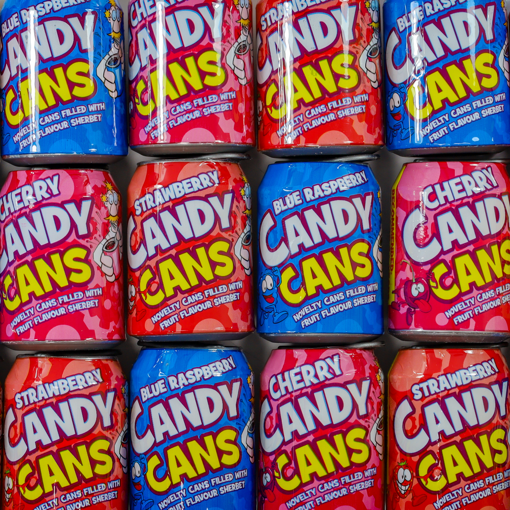 novelty cans, candy cans, sherbet cans, uk sweets