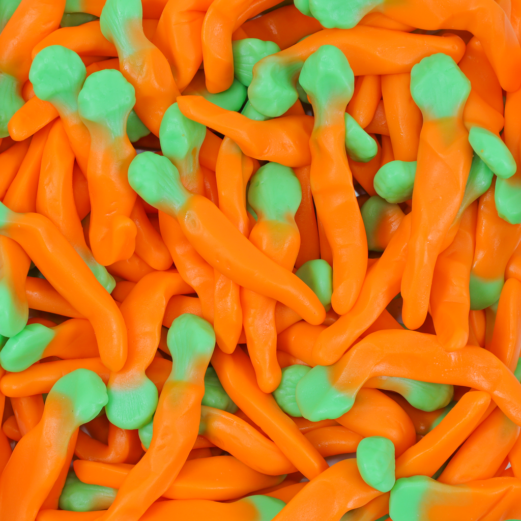 Carrot, Carrot lollies, Orange, Orange lollies, Green and orange lollies, gummies,  carrot gummies
