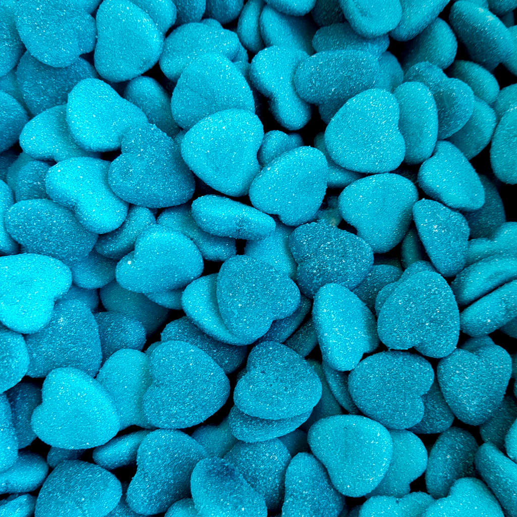 blue raspberry hearts, sour, blue, raspberry, heart