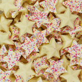 white chocolate stars, chocolate stars, white chocolate, sprinkles