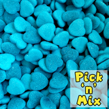 Sour Blue Raspberry Hearts, heart lollies, pick n mix, heart gummy